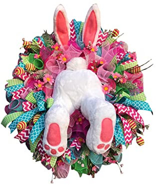 Ostertür Dekorationen Hasen Hintern und Ohren Kranz Anhänger Osterkranz Deko Künstliche Blumen Kränze Frühlingskranz Türkranz Wandkranz Wandaufkleber (Multicolour-2, One Size)