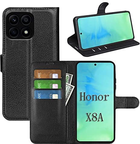 betterfon Hülle für Honor X8A Handyhülle Klapphülle Schutzhülle PU Leder mit [Standfunktion] [Kartenfächern] in Schwarz