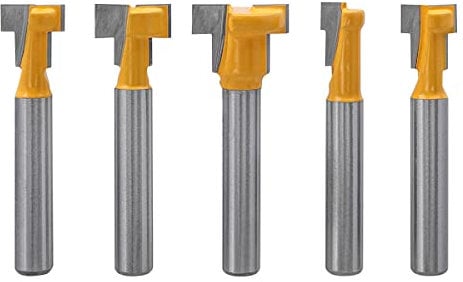 Bestgle 5 pezzi 1/4 di pollice T-Slot Cutter Router Bit Router Bit Set per legno Hex Bolt T-Track Slotting Legno Fresa 1/4 * 5/16, 1/4 * 3/8, 1/4 * 1/2, 1/4 * 7/16, 1/4 * 5/8