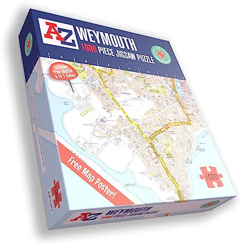 Great Britain A-Z Map of Weymouth 1000 Piece Jigsaw Puzzle – Exclusive Street Map – Includes Guide Print & City Index – Nostalgic Gift Mapping Fun for Adults