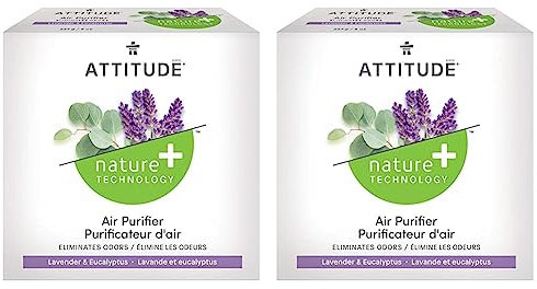 ATTITUDE Air Purifier with Activated Carbon, Plant and Mineral-Based Ingredients, Vegan Household Products, Eucalyptus and Lavender, 227 grams (Pack of 2)