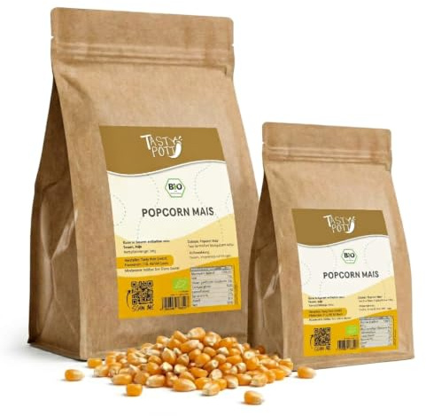 Tasty Pott Bio Popcorn Mais 500g | knackiges Popcorn | kontrolliert biologischer Anbau | Beliebter Snack für Filmabende und Zwischendurch | Natürlich und Lecker | süß salzig