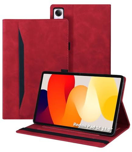 Auslbin Custodia compatibile con Xiaomi Redmi Pad SE 11 2023 Cover, Tablet in Pelle PU Adatto per Xiaomi Redmi Pad SE, Stile Classico in Pelle, Rosso