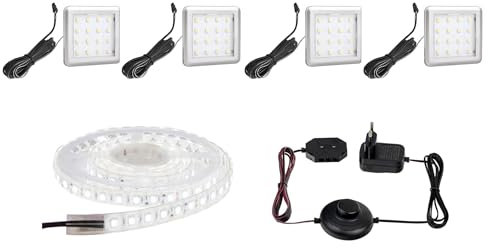 Homeface SENSOMA/DENOMA/NATOMA LED 84 Unterbauleuchte 4er Set SPOT LED Vitrinenbeleuchtung Schrankbeleuchtung Kaltweiss inkl. LED Netzteil 12 V (4er Set - Kaltweiss 6000K)