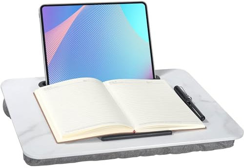 Baoee Lap Desk White Marble, Portable Laptop Desk Fits Up to 16 Laptops, with Tablet Slot, Built-in Cushion, Great for Home & Office