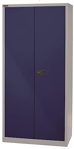 BISLEY Universal Flügeltürenschrank abschließbar - Stahlschrank mit 3-Punkt-Schloss, Tiefe: 50 cm - Werkstattschrank aus Metall mit 4 verzinkten Fachböden für 5 Reihen - Farbe: lichtgrau/oxfordblau