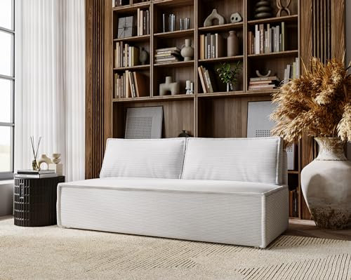 Kaiser Möbel, Klappsofa mit Schlaffunktion, Sofa Duo, Schlafsofa Couch, Loungesofa, Bettsofa, Wohnzimmer, Schlafzimmer, POSO Stoff- Cord 90 x 200 x 92 cm Grau