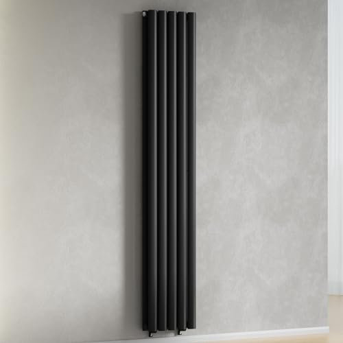300 x 1600 mm Modern Vertical Column Designer Radiator Oval Double Panel Radiator Heater (Black)