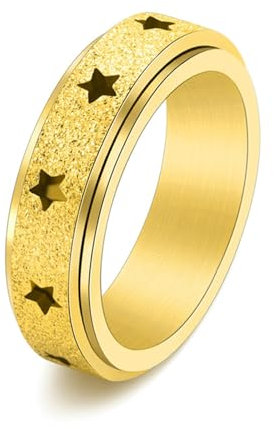 Skcess Edelstahl Ringe Herren, Herren Ringe Gold Hohlstern Drehbar Ringe für Herren Männer Größe 49 (15.6)