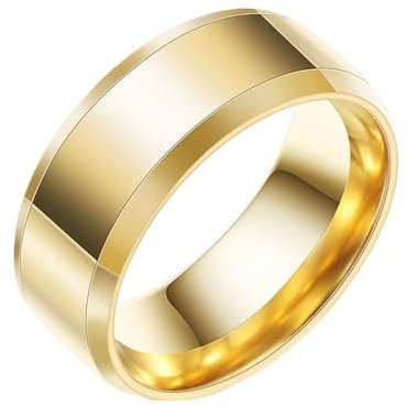 Beydodo Ringe Edelstahl Gold, Herren Ring Personalisiert 8MM Glänzend Bandring Freundschaftsringe Männer Ringe Nickelfrei Gr.62 (19.7)