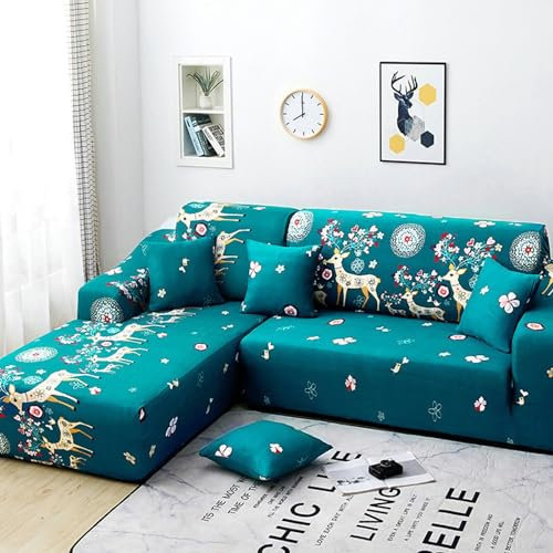 Bishilin Sofa Überzug U Form 1 Sitzer 90-140CM, Couchbezug Stretch Eckcouch Modern mit Hische Muster Sofaüberwurf Sofabezug Universal Grün