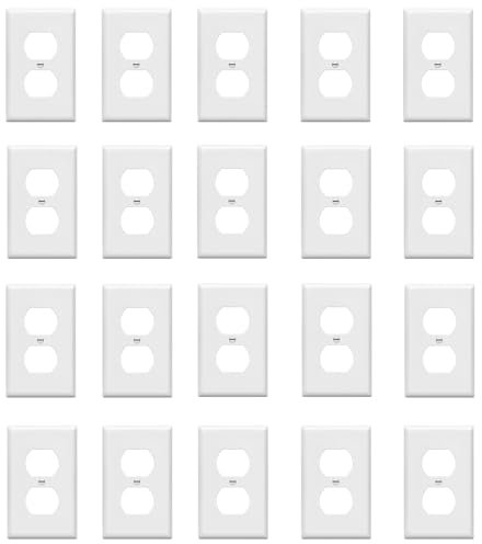 Amerisense Duplex-Wandplatten, Abdeckung für elektrische Steckdosen mit Schrauben, 1-Gang-Standardgröße 7,9 cm B x 11,4 cm H, glänzendes Weiß, 20 Stück