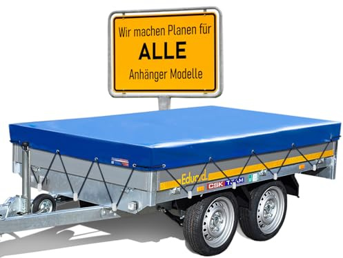 Eduard Bâche de remorque de qualité supérieure - 200 x 145 cm - Dimensions intérieures - Bâche bleue laquée brillante - Bâche plate pour remorque de voiture - Bâche en PVC imperméable avec accessoires