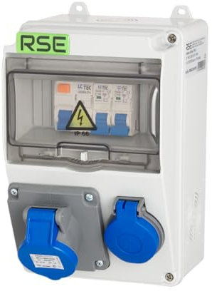 CAMPINGVERTEILER WANDVERTEILER KOMPLETT VERDRAHTET CEE 16A 230V MIT CAMPING STECKDOESE ZÄHLER IP65, 2. 1x230v + 1x Camping + LS+FI