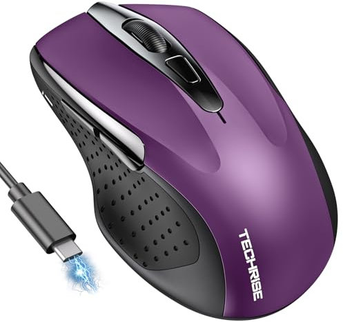 TechRise Mouse Bluetooth, Mouse Wireless 2.4G (BT 5.0/3.0+2.4G), Mouse Ergonomico Ricaricabile 4800 DPI con Ricevitore USB A, Mouse Wireless Silenzioso DPI 6 Livelli, Adatto per laptop, PC, Windows