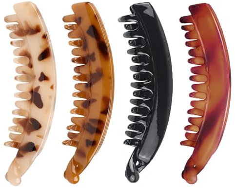 Lohill 4 Stück Groß Bananen Haarspange, Vintage Bananenspange Pferdeschwanz Haarklammer, Dickes Haar Banana Clip Thick Hair Bananen Haarspangen für Damen und Mädchen