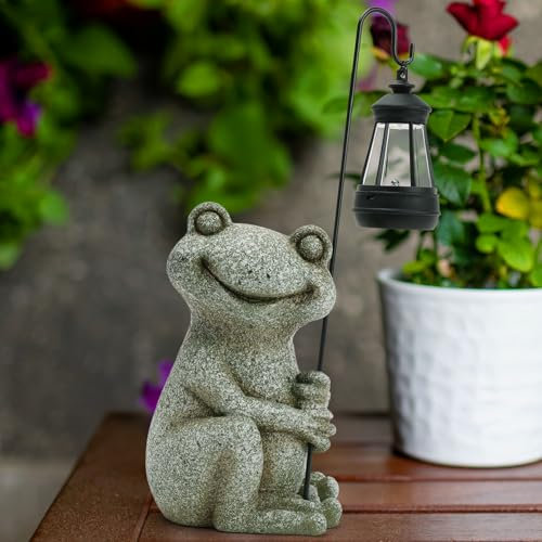 Cuteefun Statue Solaire de Jardin Grenouille Ornament Outdoor, Figurine d'animal de Jardin avec lumière Solaire, Grenouille Décoratif pour la cour, Cadeau de Pendaison de Crémaillère