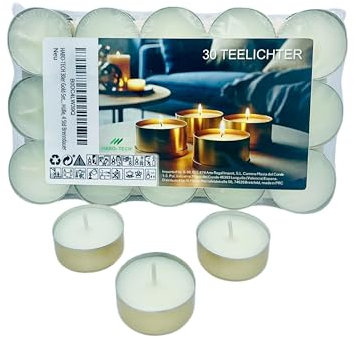 HABO-TECH 30er Gold-Set Teelichter, goldene Aluminium Hülle, 4 Std Brenndauer