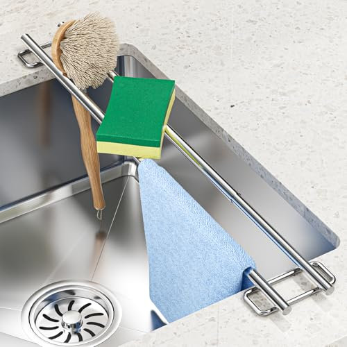 LOXSUN Acciaio Inossidabile Porta Spugne Lavello Cucina, Organizer Lavello Cucina,Portaoggetti per Lavello, Supporto della Spugna, Scaffale Estraibile per Lavello, Porta Asciugamani da Cucina
