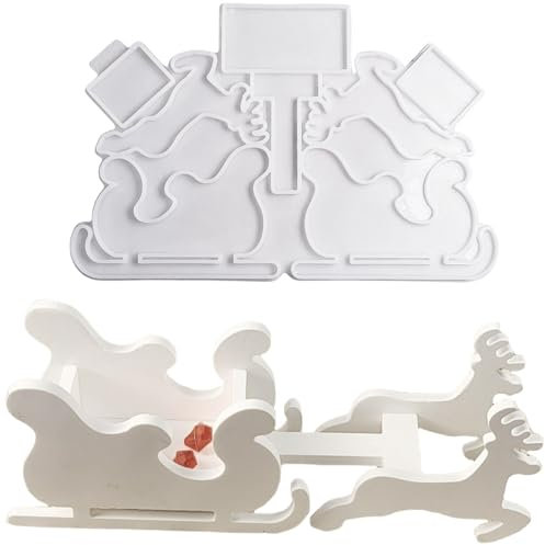 ALEFBET Silikonformen Gießformen, Silikonform Weihnachten, Silikon Gießform Elch zieht Schlitten,Epoxidharz Formen Weihnachtsdekoration, Gipsformen zum Gießen
