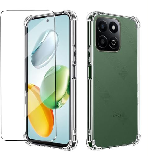 Airbag Funda con Cristal Templado 1Pcs Protectora Capa Compatible with Honor 200 Smart Antigolpes Fundas Carcasa Compatible with Honor 200 Smart Silicona Funda de Móvil cristal antirotura Clear