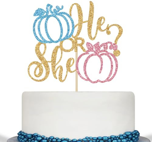 He or She Cake Topper, Pumpkin Gender Reveal Cake Decorations, Boy or Girl, Fall Thanksgiving Baby Shower Gender Reveal Party Decorations