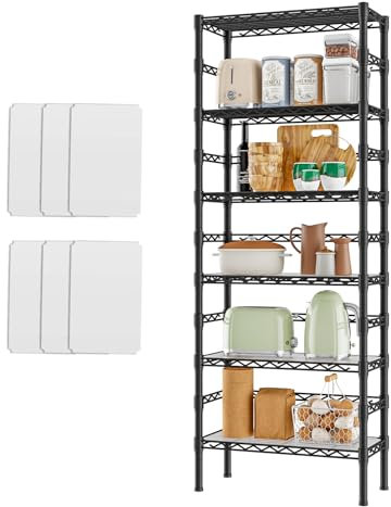 KZOBYD 6-stöckiges Metallregal, Lagerregal mit Höhenverstellbar Regalböden, Robustes Standregal Küchenregal, Regale für Küche, Bad & Büro, Schwarz