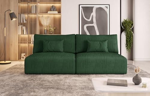 Moderno Sofa mit Schlaffunktion Modulo - Modern Cord Sofa mit 2 Sitzen und Robusten Überzug - Modular Schlafcouch - Couch mit Bettzeugcontainern - 210x80x108 cm - Flaschengrün