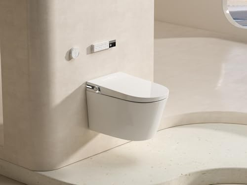 MEJE #T010G Smart-WC-Kombination zur Wandmontage, mit eingebautem Bidet, beheiztem Sitz, Warmlufttrockner, automatischer Spülung, automatisches Öffnen und Schließen, Fernbedienung, Nachtlicht, Weiß