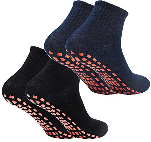 NATUCE 2Paar Anti-Rutsch-Socken Rutschsocken Stopppersocken Yoga ABS-Socken für Erwachsene Männer Herren Antirutsch Sportsocken Baumwolle für Sport Yoga Pilates Gymnastik Trampolin Schwarz/Navy