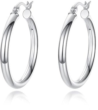 Creolen für Damen große Creolen aus Sterling Silber runde Kreis Ohrringe dicke Creolen Schmuck für Damen und Mädchen minimalistische Geschenke für Mama und Ehefrau (03 Silber 50mm)