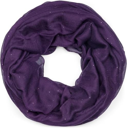 styleBREAKER Damen Loop Schal mit Glitzer-Effekt | Einfarbiger Schlauchschal aus weicher Viskose | Leicht & Elegant | 87 x 93 cm, Farbe:Pflaume