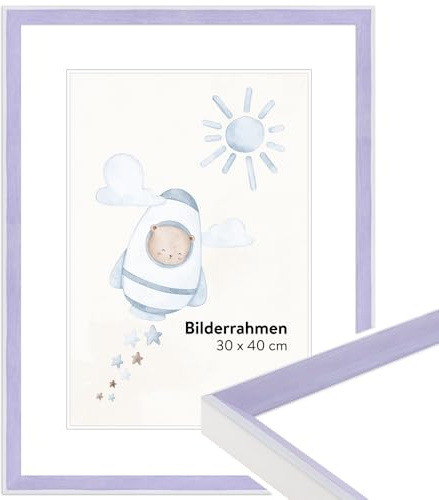 WANDStyle Bilderrahmen für Kinderzeichnungen, Lila Kinderbilderrahmen 30x30 cm, Bilderrahmen Kinder, Wechselbilderrahmen 30x30 cm, Kinderzeichnungen aufbewahren, Rahmen - Made in Germany H080