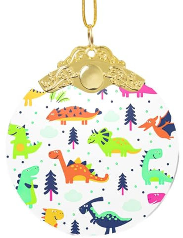 BREAUX Runder Glasanhänger mit buntem Dinosaurier-Druck, personalisierbar, Weihnachtsbaumschmuck
