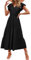 Zeagoo Sommerkleid Damen Lang V Ausschnitt Maxikleid Elegant Rüschenärmel Midikleider Casual A Linie Tunika Kleider Freizeitkleid Schwarz XL