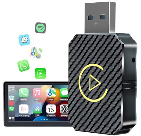 KUWUNG Adaptador Carplay Inalambrico para iOS 10.0+, Adaptador Android Auto Inalambrico para Androide 11.0+, Bluetooth 5.0, Plug and Play, Original Car Cableado a Inalámbrico Carplay o Android Auto