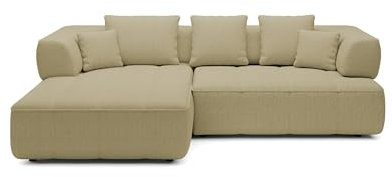 DomoHome Avangarde Ecksofa Moderne Eckcouch mit Verstellbarer Sitztiefe Wasserabweisendem Aragon-Stoffbezug und Hochwertiger Polsterung Linkes Layout 182x285x86cm Gelb