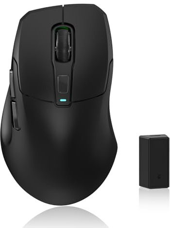 Kabellose Gaming-Maus, 26.000 DPI, 8K-Abtastrate, ultraleicht (53 g), mit Eisbeschichtung, ergonomisch, 3 Modi (2,4 GHz/USB-C/Bluetooth), wiederaufladbar, kompatibel mit Laptop, PC, Mac, Schwarz