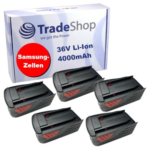 5X Trade-Shop Li-Ion Akku 36V 4,0Ah kompatibel mit Hilti Bohrhammer Schlagbohrmaschine Akkuschrauber Bohrmaschine ersetzt B36 B-36 B-36-V B36 Battery