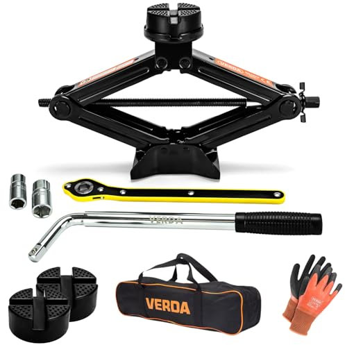 VERDA Scherenwagenheber 2500kg, Wagenheber 110-420 mm + 2X Gummi + Radmutternschlüssel + Ratschenschlüssel + Tasche, vergrößerte Stahlplatte, PKW SUV MPV (SN4575 (110-420 mm))