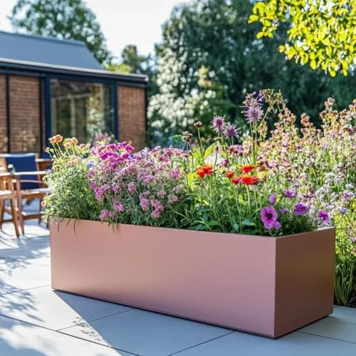 1.2m/1m/75cm/70cm Zinc Galvanised Trough Planter | No Assembly Needed | Lightweight (Rose Gold, L75cm x W32cm x H32cm)