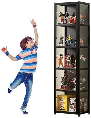 errtsdb Curio-SchräNke, Vitrinenschrank Großer Stauraum Transparente, Wohnzimmer-Vitrine, Leicht zu Reinigen für Spielzimmer, Schlafzimmer, Arbeitszimmer(42x33x161cm/Schwarz)