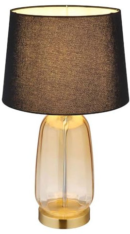 Tischlampe amber Glas Nachttischleuchte Tischleuchte Textil schwarz Wohnzimmerlampe Beistellleuchte, 1x E27, DxH 30 x 52 cm