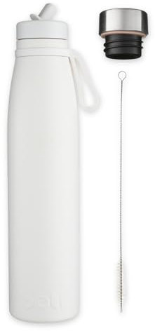 New Evolution V2a Stainless Steel Water Bottle, Insulated Sports Bottle 2 Caps and Brush, 800ml Leakproof Bottle for Hot and Cold Drinks (Pure White V2a) BOTL