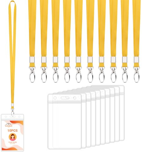 Segus Porte Badge Tour de Cou, 10 Pièces Porte Carte avec Cordon, Collier Badge, Transparent et Étanche, pour Enseignants, Étudiants, Médecins (Jaune, Vertical)