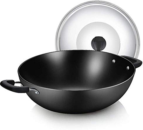 GAOAZHEN TongN Pans Padella in ghisa da 40 cm, Cucina per la casa, con Coperchio, Fuoco Aperto, Wok Universale