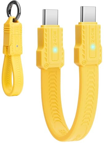 Seminer 240W USB-C a USBC Cable Plano Corto (13 cm), 80 Gbps compatible con Thunderbolt 5/4, Carga Rápida, Soporte OTG y Pantalla 8K para Todos los Dispositivos Type-C-Amarillo