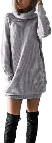 Générique Robe d'hiver à Manches Longues pour Femme Pull Élégante tricoté à col Rond et Poches Automne