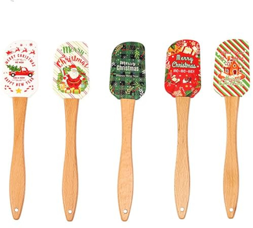 Lpitoy Spatola Natalizia in Silicone 5 Pezzi, Set di Utensili Cucina Natalizi 9,8 Pollici, Raschietto per Teglia Natalizio Carino per Cucinare Torte, Biscotti, Mescolare Burro E Crema.