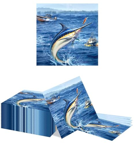 Kotkiddy 40 Stück Meeresfischerei servietten Angler Deko Maritime Tischdekoration für Anglerfest Geburtstag Gartenparty Basteln Stoff servietten 2 lagig 33x33cm